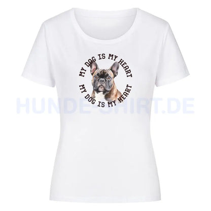 Premium Organic Damen-Shirt "Französische Bulldogge braun H" Weiß – hunde-shirt.de