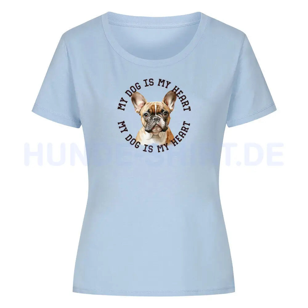 Premium Organic Damen-Shirt "Französische Bulldogge hellbraun H" Sky Blue – hunde-shirt.de