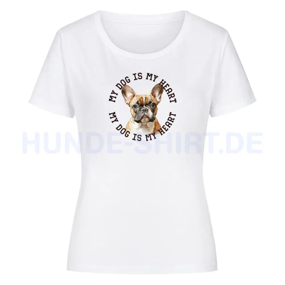 Premium Organic Damen-Shirt "Französische Bulldogge hellbraun H" Weiß – hunde-shirt.de