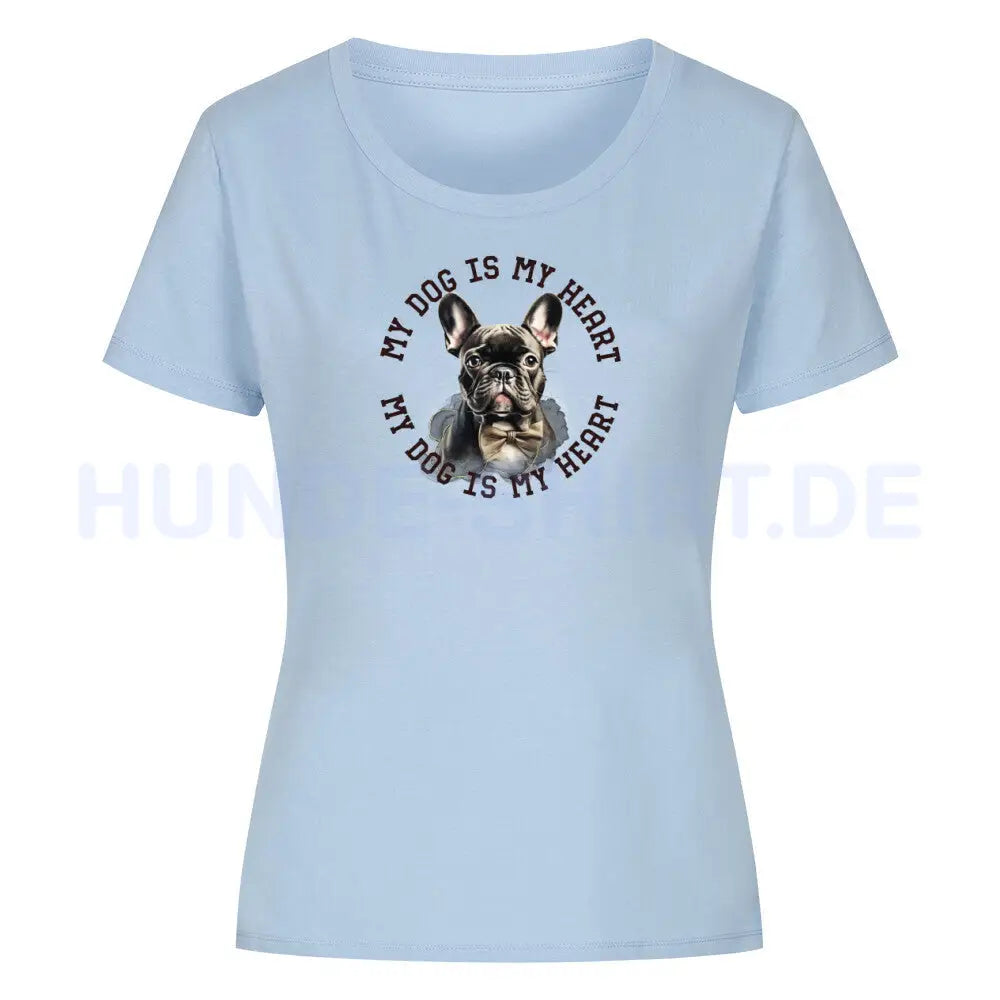 Premium Organic Damen-Shirt "Französische Bulldogge schwarz H" Sky Blue – hunde-shirt.de