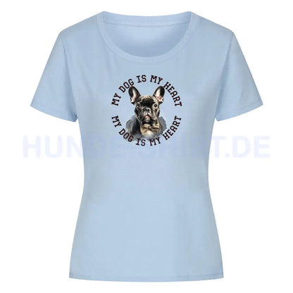 Premium Organic Damen-Shirt "Französische Bulldogge schwarz H" Sky Blue – hunde-shirt.de