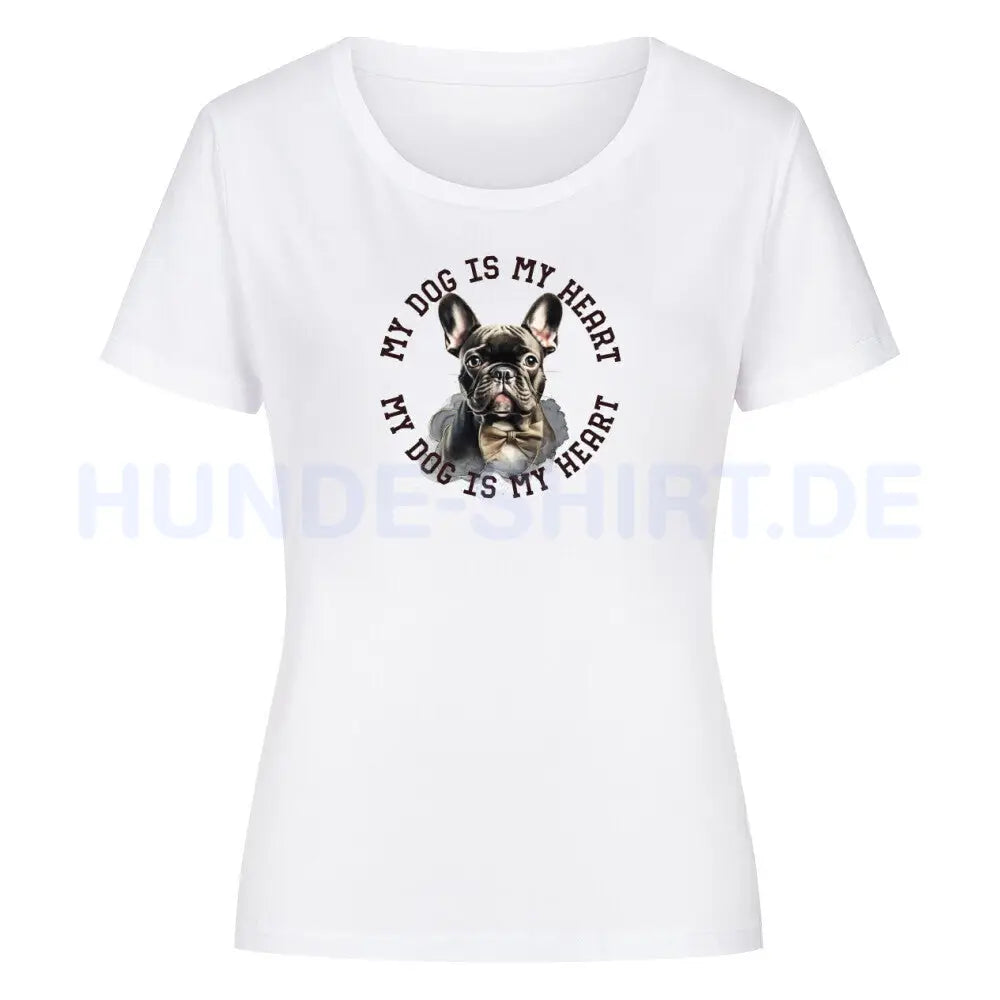 Premium Organic Damen-Shirt "Französische Bulldogge schwarz H" Weiß – hunde-shirt.de