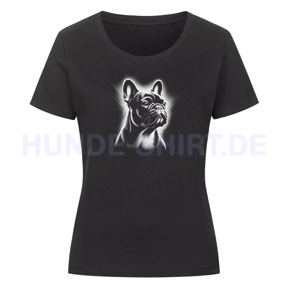 Premium Organic Damen-Shirt "Frenchie Shine" Schwarz – hunde-shirt.de