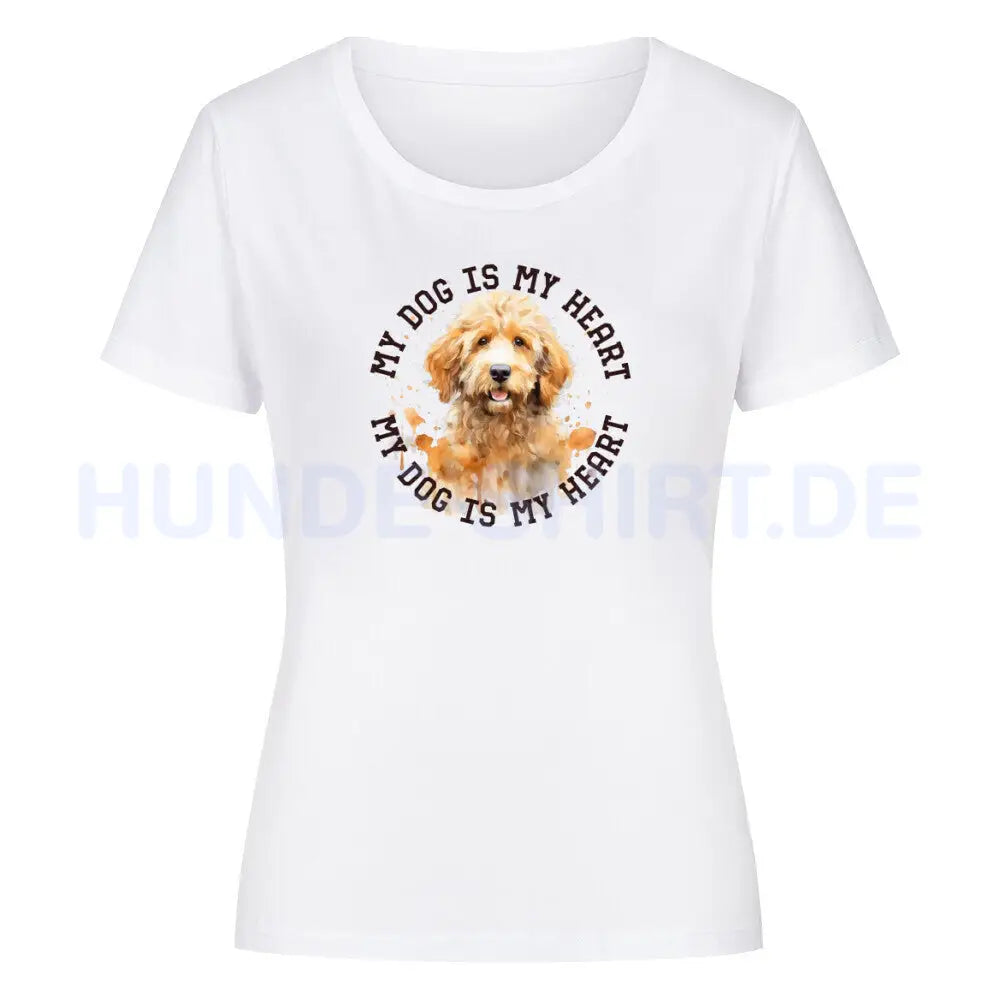 Premium Organic Damen-Shirt "Golden Doodle HEART" Weiß – hunde-shirt.de