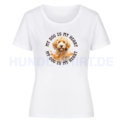 Premium Organic Damen-Shirt "Golden Doodle HEART" Weiß – hunde-shirt.de