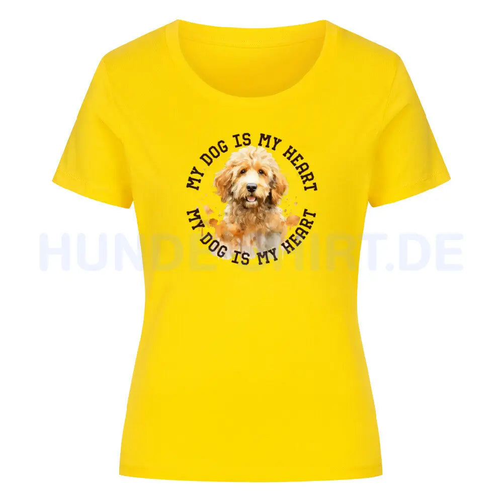 Premium Organic Damen-Shirt "Golden Doodle HEART" Golden Yellow – hunde-shirt.de