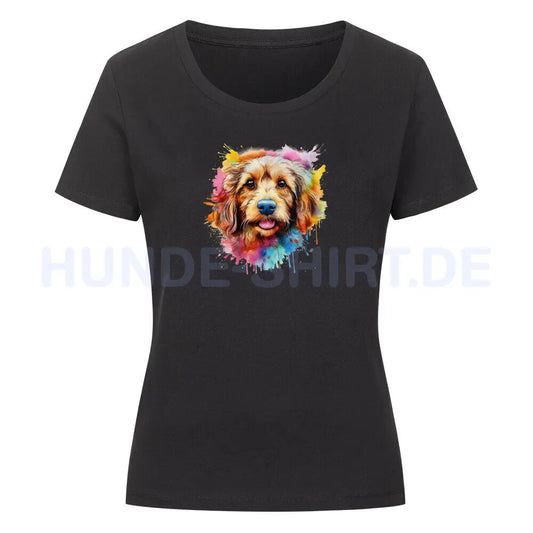 Premium Organic Damen-Shirt "Golden Doodle Splash" Schwarz – hunde-shirt.de