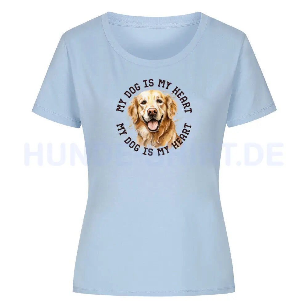 Premium Organic Damen-Shirt "Golden Retriever HEART 2" Sky Blue – hunde-shirt.de