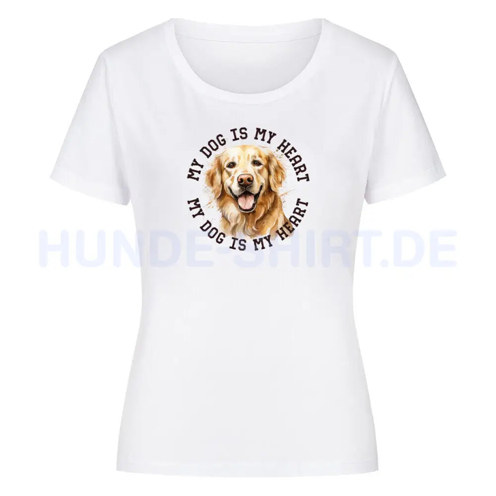 Premium Organic Damen-Shirt "Golden Retriever HEART 2" Weiß – hunde-shirt.de