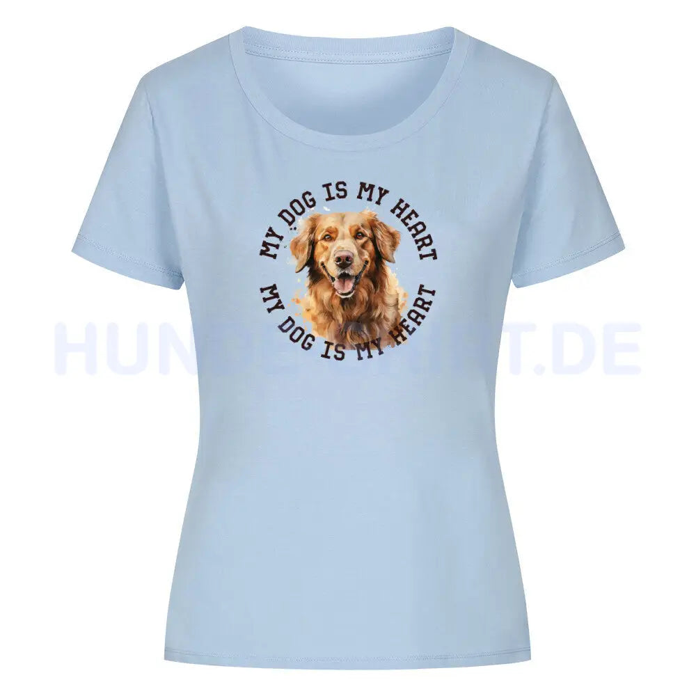 Premium Organic Damen-Shirt "Golden Retriever HEART" Sky Blue – hunde-shirt.de