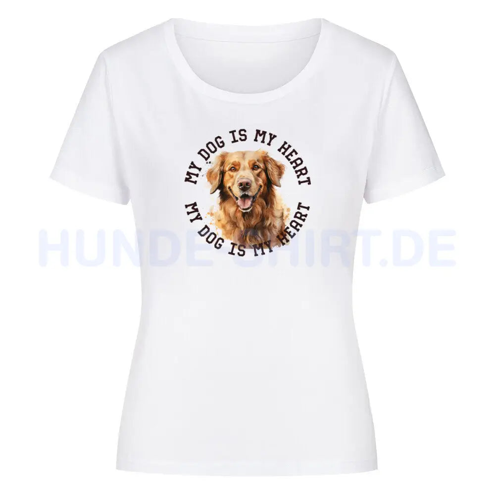 Premium Organic Damen-Shirt "Golden Retriever HEART" Weiß – hunde-shirt.de