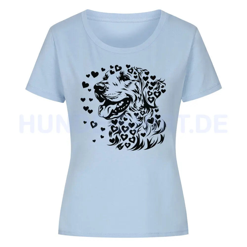 Premium Organic Damen-Shirt "Golden Retriever - Hearts" Sky Blue – hunde-shirt.de