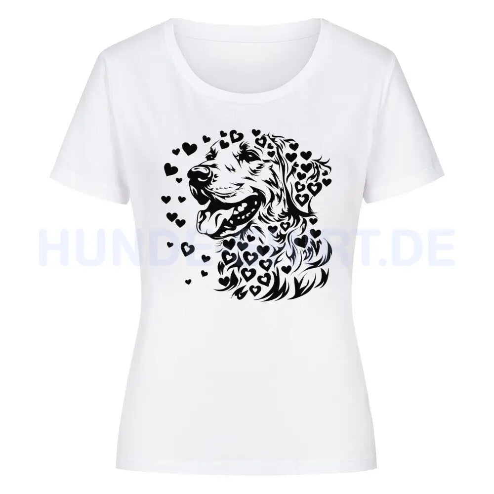 Premium Organic Damen-Shirt "Golden Retriever - Hearts" Weiß – hunde-shirt.de