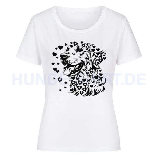 Premium Organic Damen-Shirt "Golden Retriever - Hearts" Weiß – hunde-shirt.de