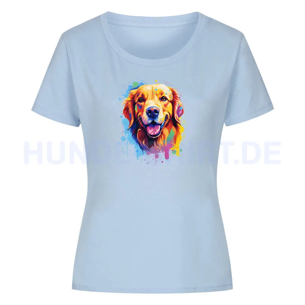 Premium Organic Damen-Shirt "Golden Retriever Paint" Sky Blue – hunde-shirt.de