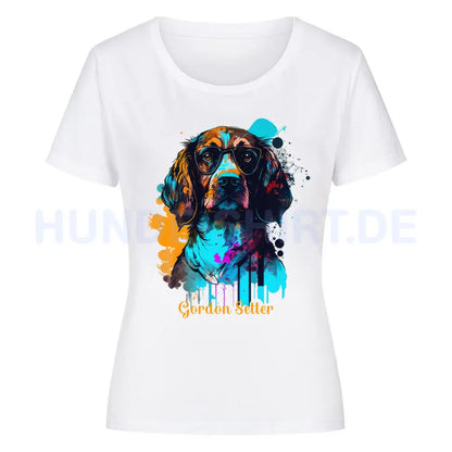 Premium Organic Damen-Shirt "Gordon Setter - Fashion" Weiß – hunde-shirt.de