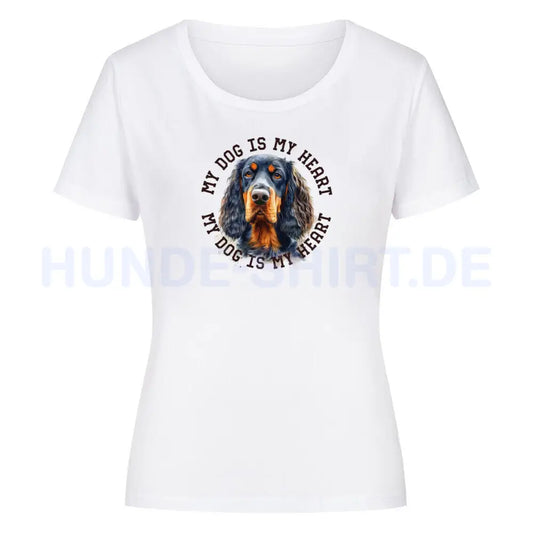 Premium Organic Damen-Shirt "Gordon Setter HEART" Weiß – hunde-shirt.de