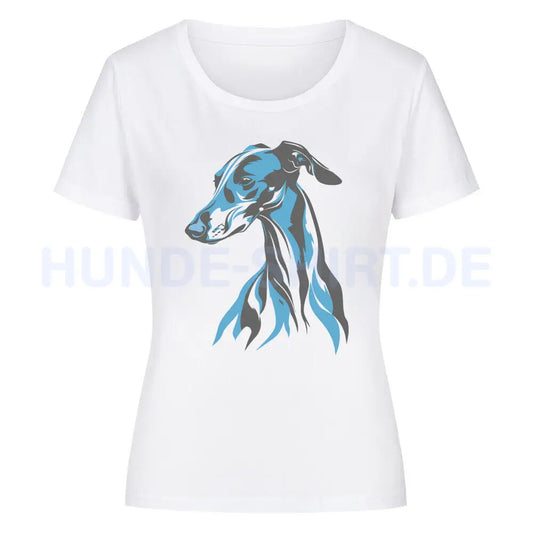 Premium Organic Damen-Shirt "Greyhound - Blue" Weiß – hunde-shirt.de