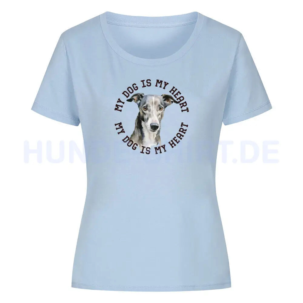 Premium Organic Damen-Shirt "Greyhound HEART" Sky Blue – hunde-shirt.de