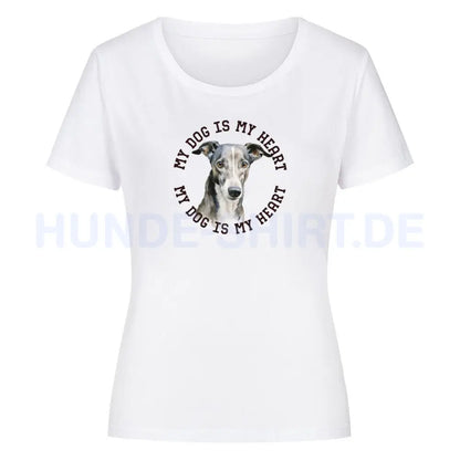 Premium Organic Damen-Shirt "Greyhound HEART" Weiß – hunde-shirt.de