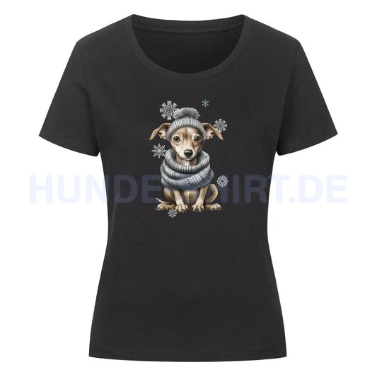 Premium Organic Damen-Shirt "Greyhound Winter grau" Schwarz – hunde-shirt.de