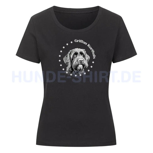 Premium Organic Damen-Shirt "Griffon Korthals Rounded" Schwarz – hunde-shirt.de