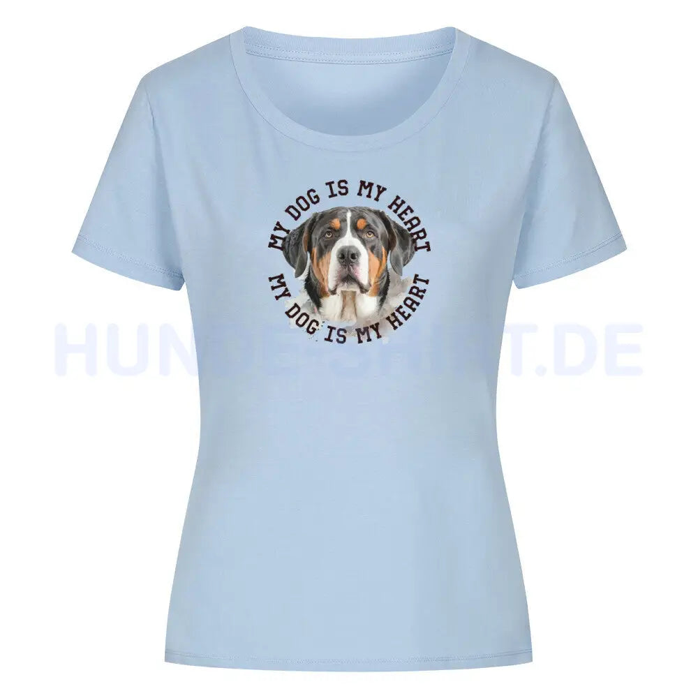 Premium Organic Damen-Shirt "Großer Schweizer Sennenhund HEART" Sky Blue – hunde-shirt.de