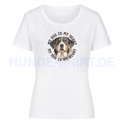 Premium Organic Damen-Shirt "Großer Schweizer Sennenhund HEART" Weiß – hunde-shirt.de