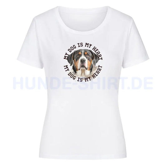 Premium Organic Damen-Shirt "Großer Schweizer Sennenhund HEART" Weiß – hunde-shirt.de