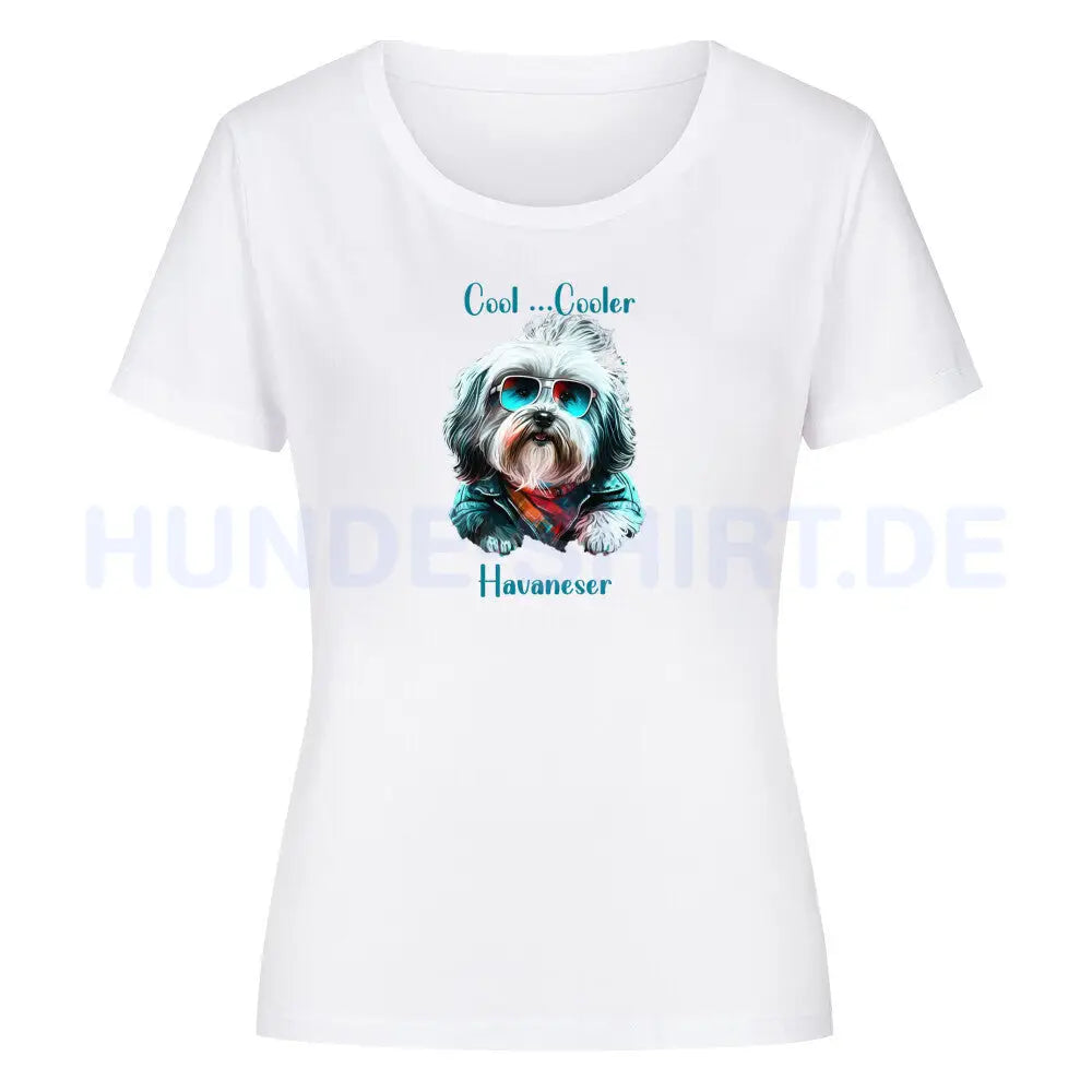 Premium Organic Damen-Shirt "Havaneser COOL" Weiß – hunde-shirt.de