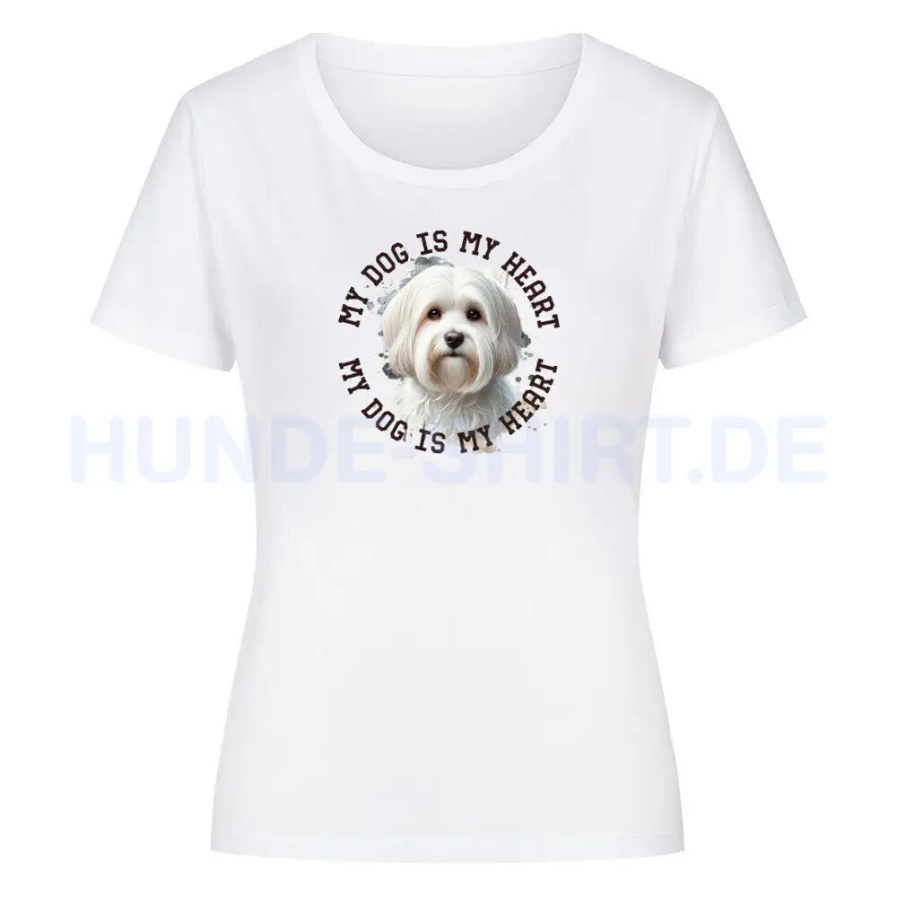 Premium Organic Damen-Shirt "Havaneser HEART 3" Weiß – hunde-shirt.de