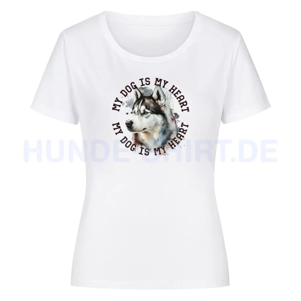 Premium Organic Damen-Shirt "Husky HEART" Weiß – hunde-shirt.de