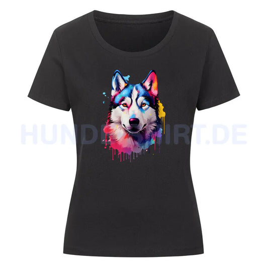 Premium Organic Damen-Shirt "Husky - Paint" Schwarz – hunde-shirt.de