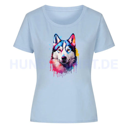 Premium Organic Damen-Shirt "Husky - Paint" Sky Blue – hunde-shirt.de