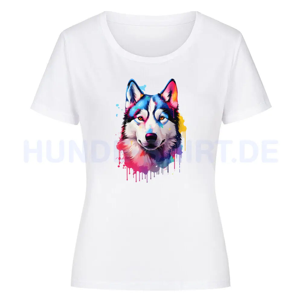 Premium Organic Damen-Shirt "Husky - Paint" Weiß – hunde-shirt.de