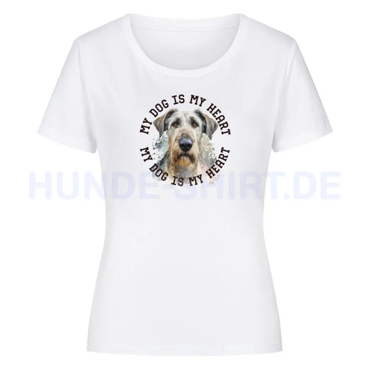 Premium Organic Damen-Shirt "Irischer Wolfshund HEART" Weiß – hunde-shirt.de