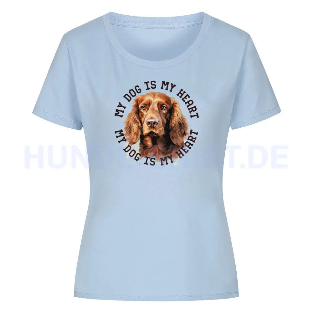 Premium Organic Damen-Shirt "Irish Setter HEART 2" Sky Blue – hunde-shirt.de