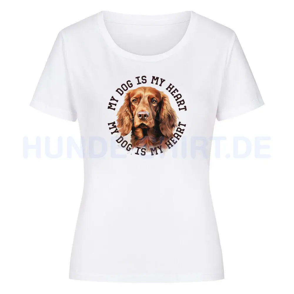 Premium Organic Damen-Shirt "Irish Setter HEART 2" Weiß – hunde-shirt.de