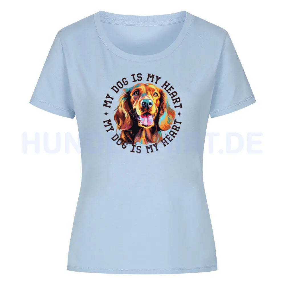 Premium Organic Damen Shirt "Irish Setter HEART" Sky Blue – hunde-shirt.de