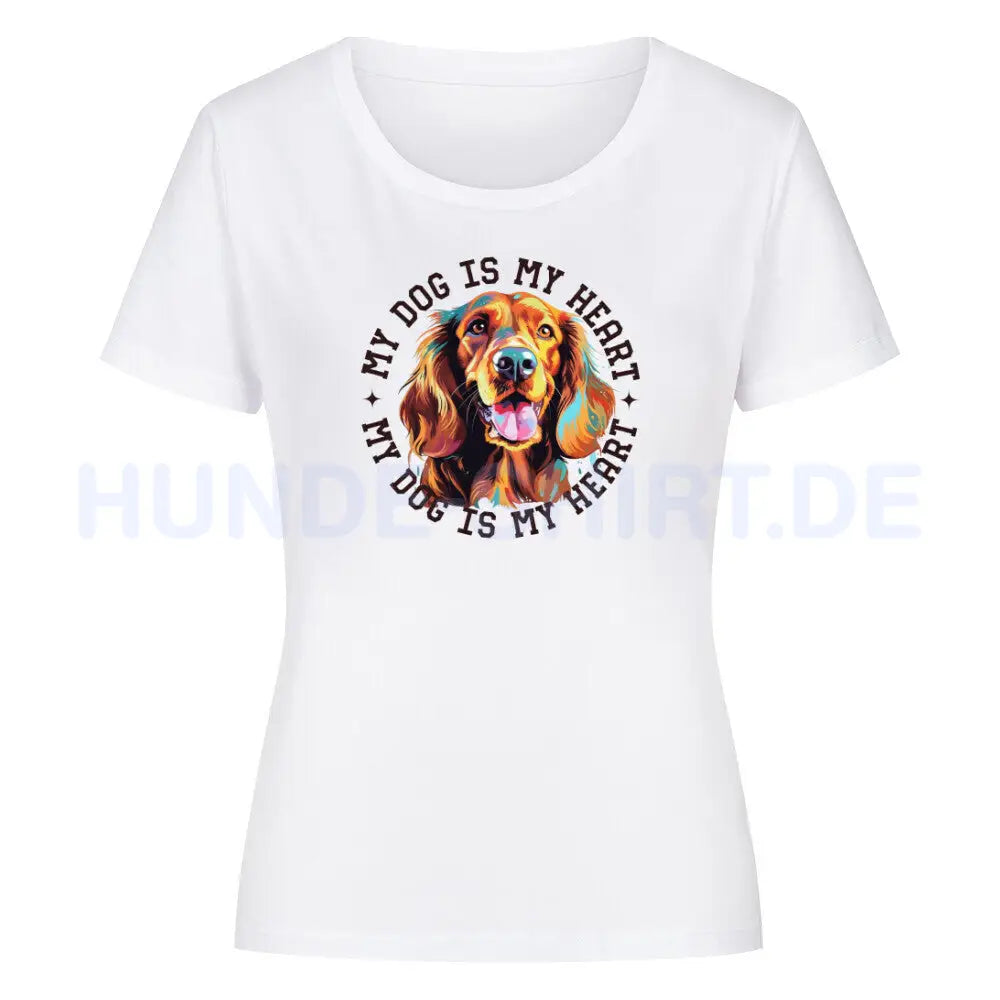 Premium Organic Damen Shirt "Irish Setter HEART" Weiß – hunde-shirt.de