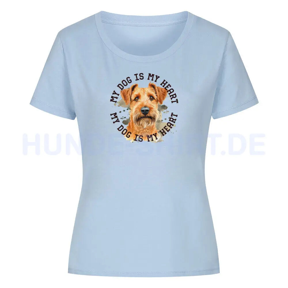 Premium Organic Damen-Shirt "Irish Terrier HEART" Sky Blue – hunde-shirt.de