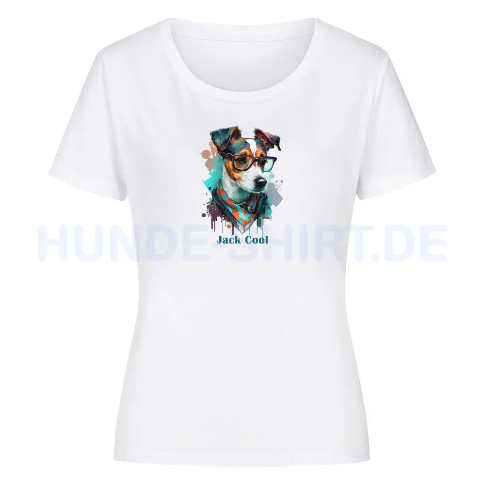 Premium Organic Damen-Shirt "Jack Russell - Jack Cool" Weiß – hunde-shirt.de