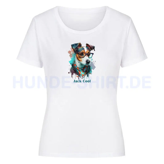 Premium Organic Damen-Shirt "Jack Russell - Jack Cool" Weiß – hunde-shirt.de