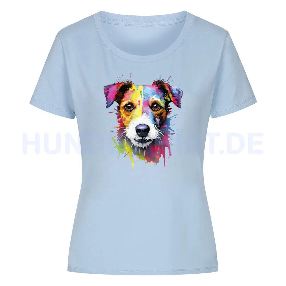 Premium Organic Damen-Shirt "Jack Russell Paint" Sky Blue – hunde-shirt.de