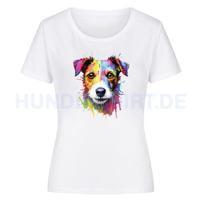 Premium Organic Damen-Shirt "Jack Russell Paint" Weiß – hunde-shirt.de