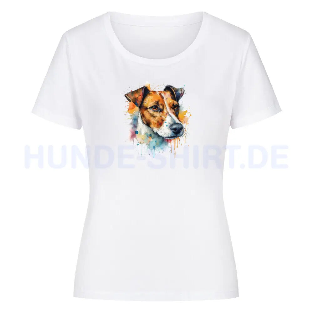 Premium Organic Damen-Shirt "Jack Russell - Splash" Weiß – hunde-shirt.de