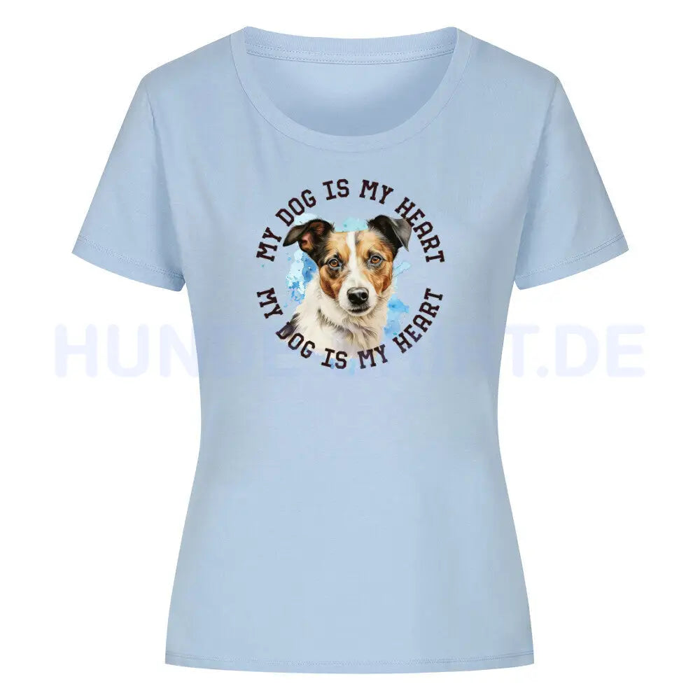 Premium Organic Damen-Shirt "Jack Russell Terrier mix HEART" Sky Blue – hunde-shirt.de