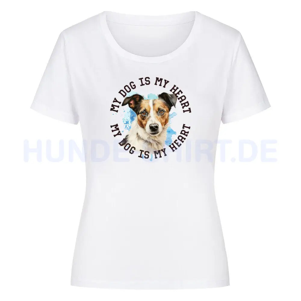 Premium Organic Damen-Shirt "Jack Russell Terrier mix HEART" Weiß – hunde-shirt.de