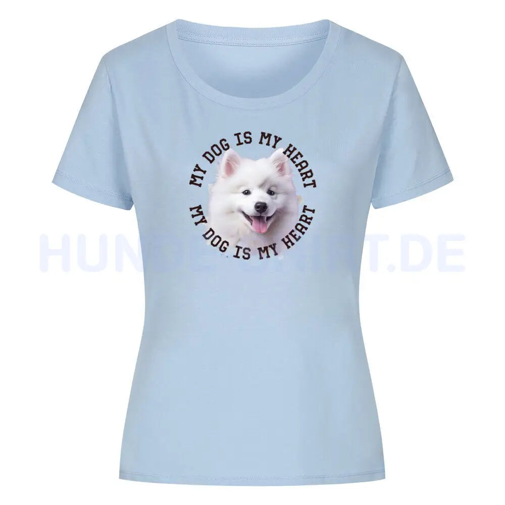 Premium Organic Damen-Shirt "Japan-Spitz HEART" Sky Blue – hunde-shirt.de