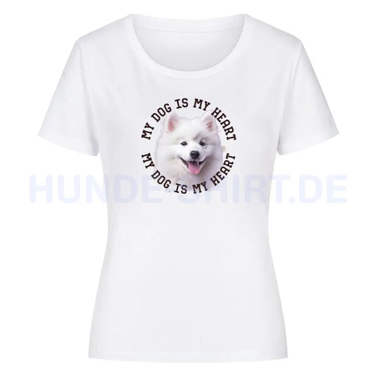 Premium Organic Damen-Shirt "Japan-Spitz HEART" Weiß – hunde-shirt.de